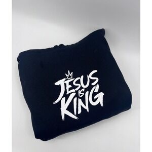 Gods Love Overcomes Jesus is King Black Mens 2X Graphic Print Hooded Sweatshirt